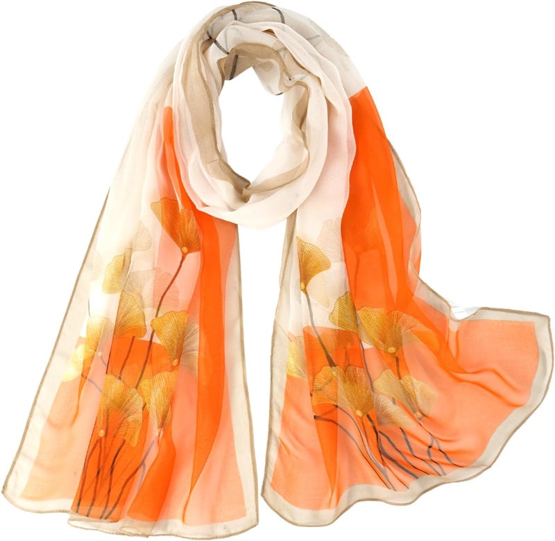 E-Clover Herebuy - Unique Women's Floral Scarves: Chiffon Flowers & Birds Printed Scarf - Image 1